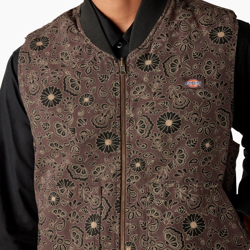 Brown Men's Dickies Ellis Floral Print Reversible Vest | EDL412760