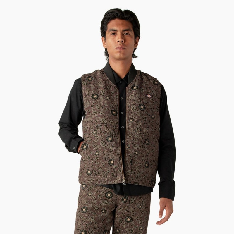 Brown Men\'s Dickies Ellis Floral Print Reversible Vest | EDL412760