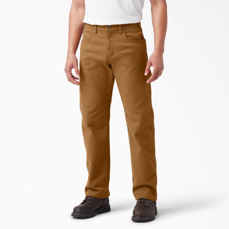 Brown Men\'s Dickies FLEX Lined Regular Fit Duck Carpenter Pants | LOB567431