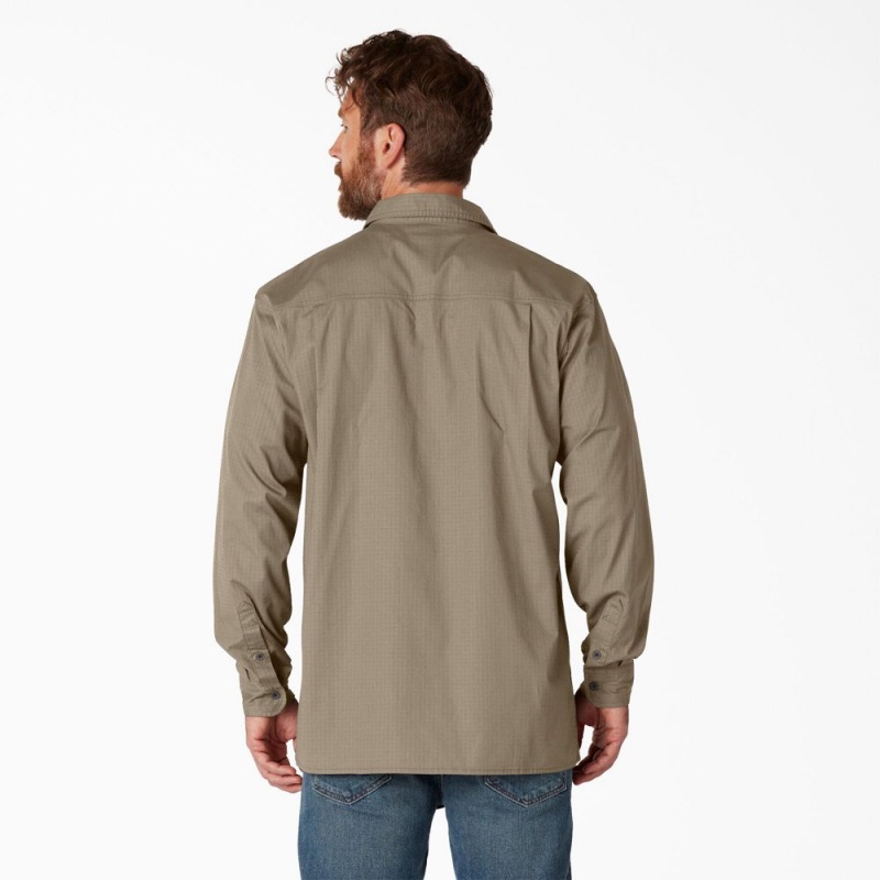 Brown Men's Dickies FLEX Ripstop Long Sleeve Shirt | LYH516839