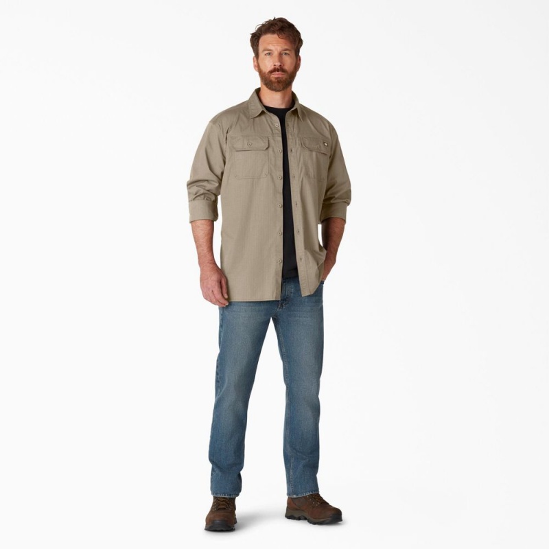 Brown Men's Dickies FLEX Ripstop Long Sleeve Shirt | LYH516839