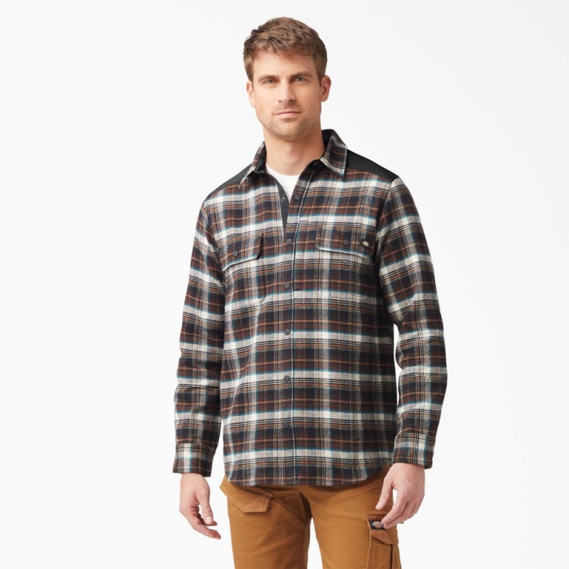 Brown Men\'s Dickies Heavyweight Brawny Flannel Shirt | YOX917842