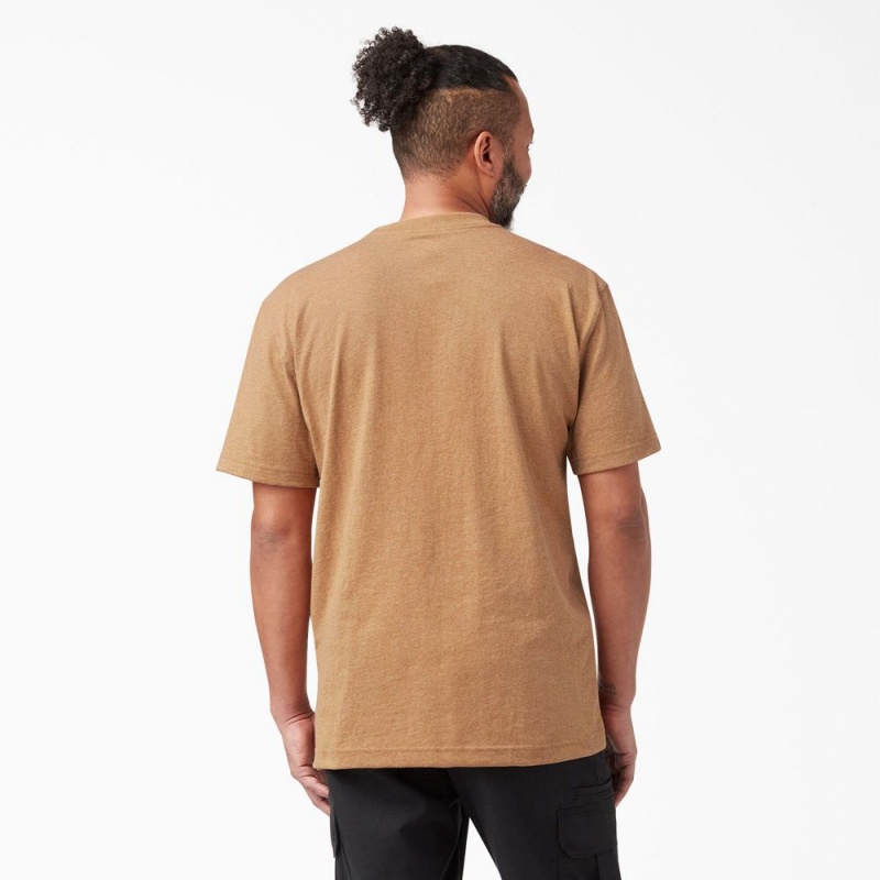 Brown Men's Dickies Heavyweight Heathered Short Sleeve Pocket T-Shirt | HWI704239