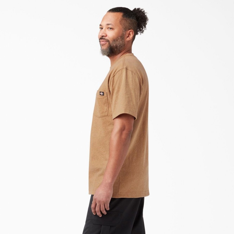 Brown Men's Dickies Heavyweight Heathered Short Sleeve Pocket T-Shirt | HWI704239