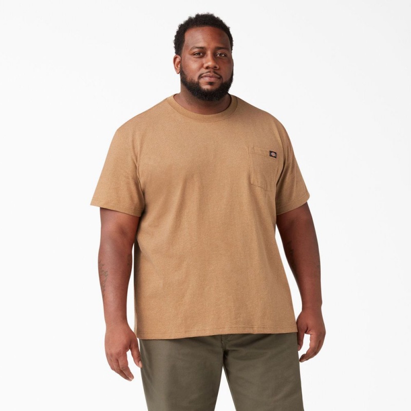 Brown Men's Dickies Heavyweight Heathered Short Sleeve Pocket T-Shirt | HWI704239