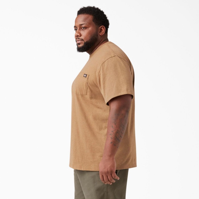 Brown Men's Dickies Heavyweight Heathered Short Sleeve Pocket T-Shirt | HWI704239