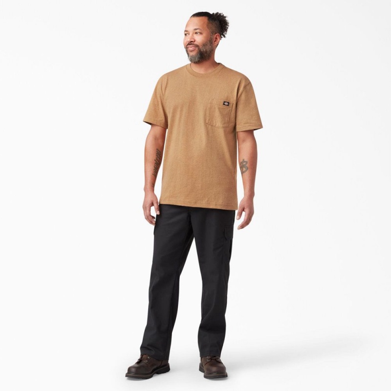 Brown Men's Dickies Heavyweight Heathered Short Sleeve Pocket T-Shirt | HWI704239