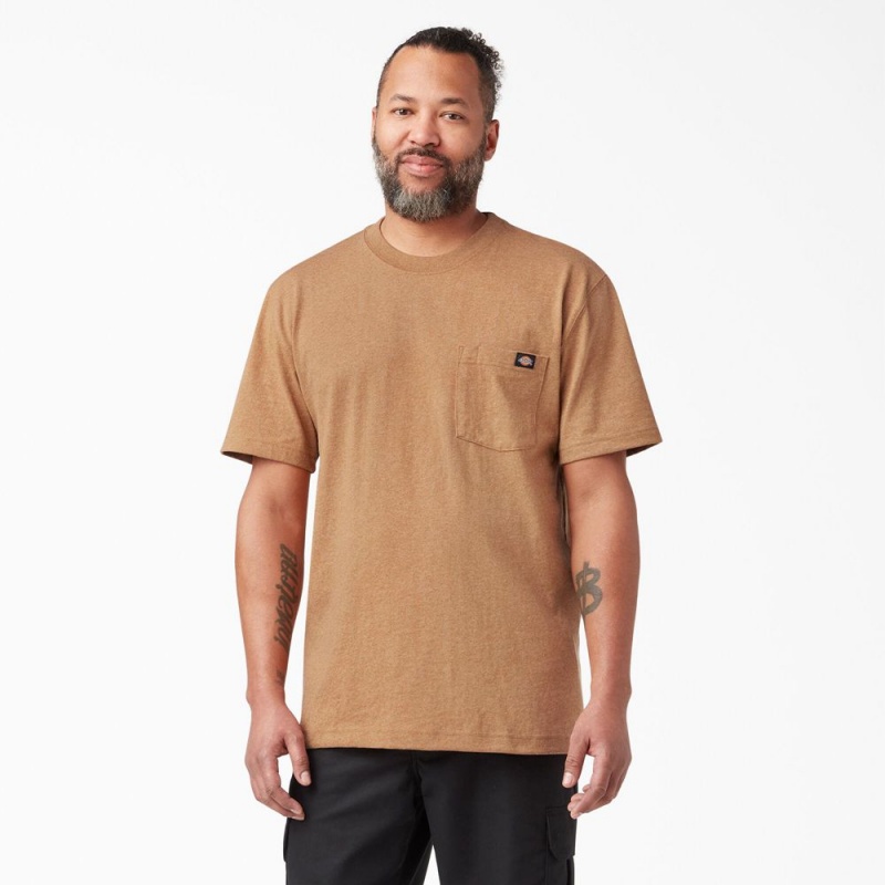 Brown Men\'s Dickies Heavyweight Heathered Short Sleeve Pocket T-Shirt | HWI704239