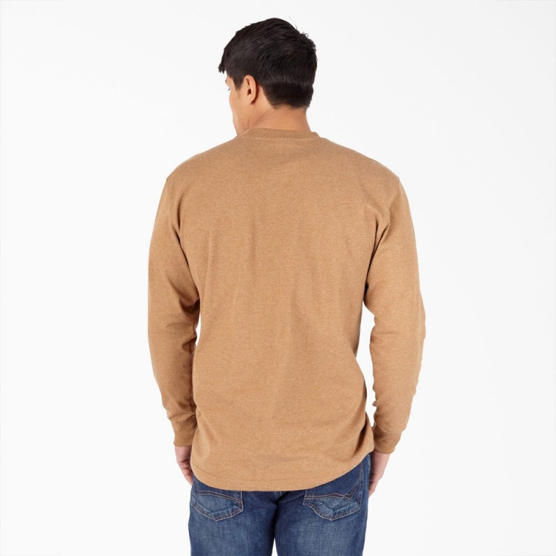 Brown Men's Dickies Heavyweight Heathered Long Sleeve Henley T-Shirt | APH675312