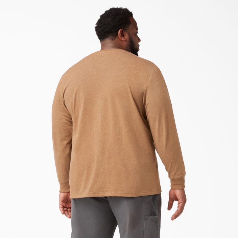 Brown Men's Dickies Heavyweight Heathered Long Sleeve Henley T-Shirt | APH675312