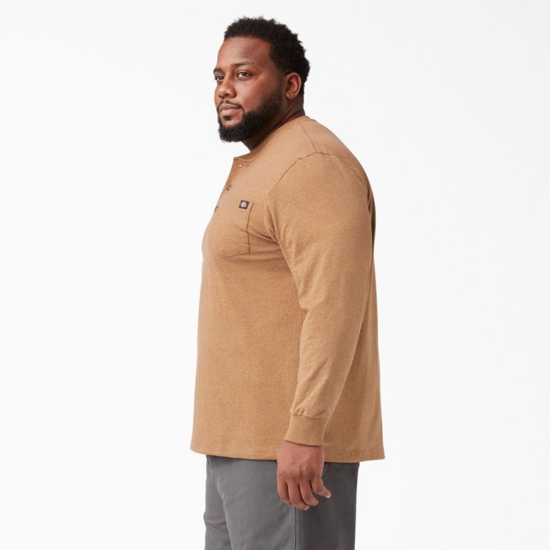 Brown Men's Dickies Heavyweight Heathered Long Sleeve Henley T-Shirt | APH675312