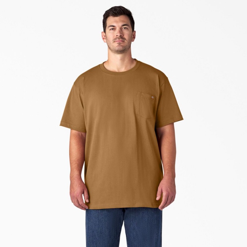 Brown Men's Dickies Heavyweight Short Sleeve Pocket T-Shirt | NBY697183