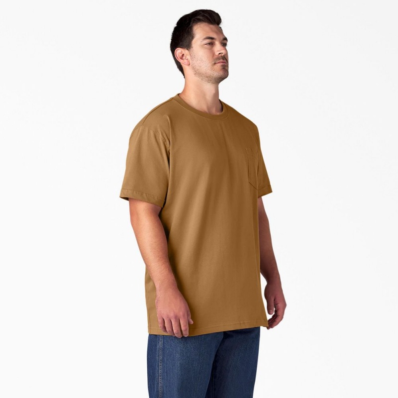 Brown Men's Dickies Heavyweight Short Sleeve Pocket T-Shirt | NBY697183