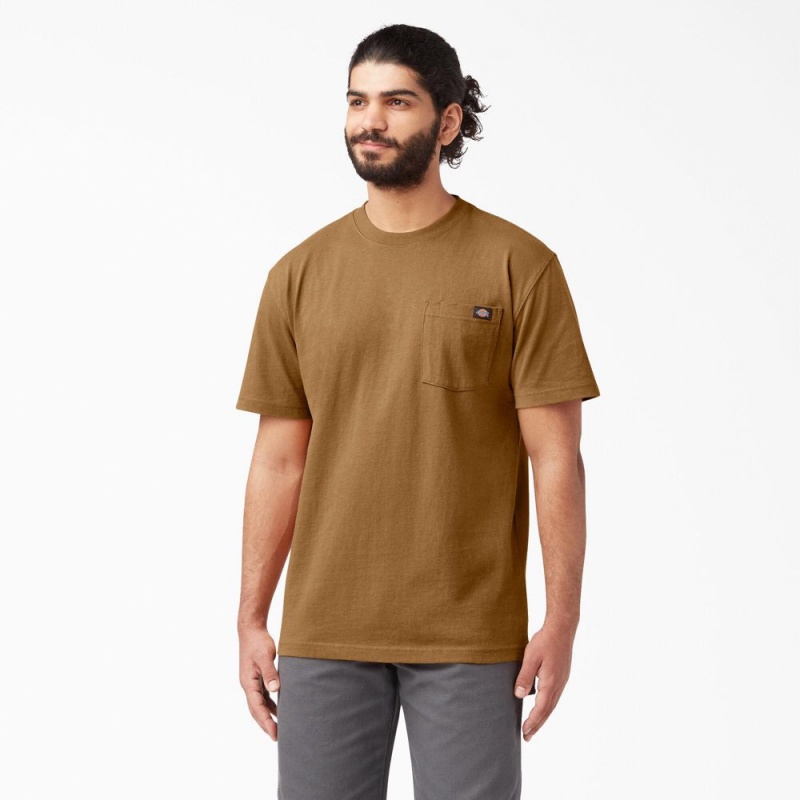 Brown Men\'s Dickies Heavyweight Short Sleeve Pocket T-Shirt | NBY697183