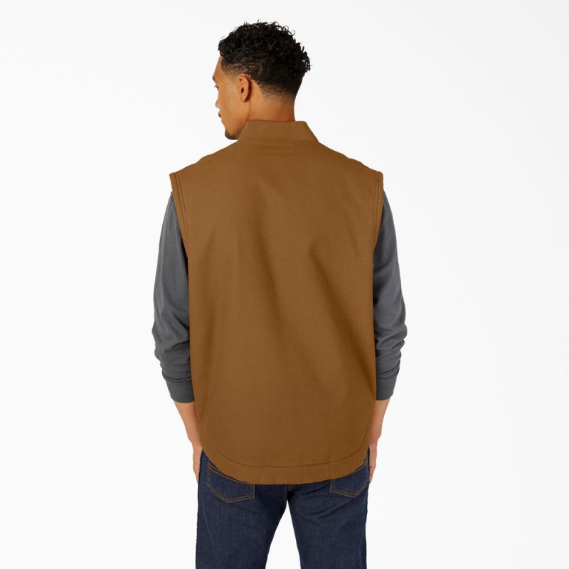 Brown Men's Dickies High Pile Fleece Lined Duck Vest | YFG238694