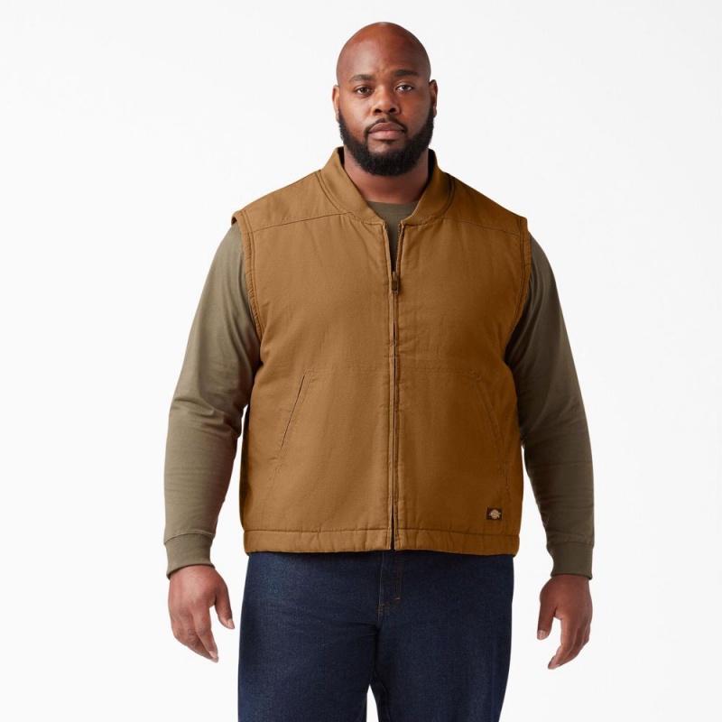 Brown Men's Dickies High Pile Fleece Lined Duck Vest | YFG238694