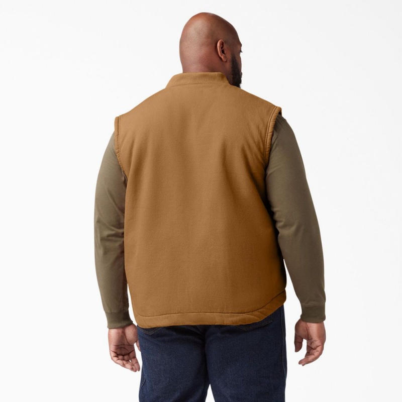 Brown Men's Dickies High Pile Fleece Lined Duck Vest | YFG238694