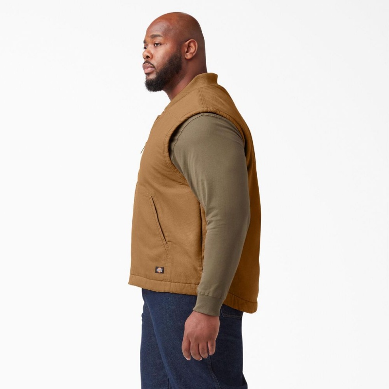 Brown Men's Dickies High Pile Fleece Lined Duck Vest | YFG238694