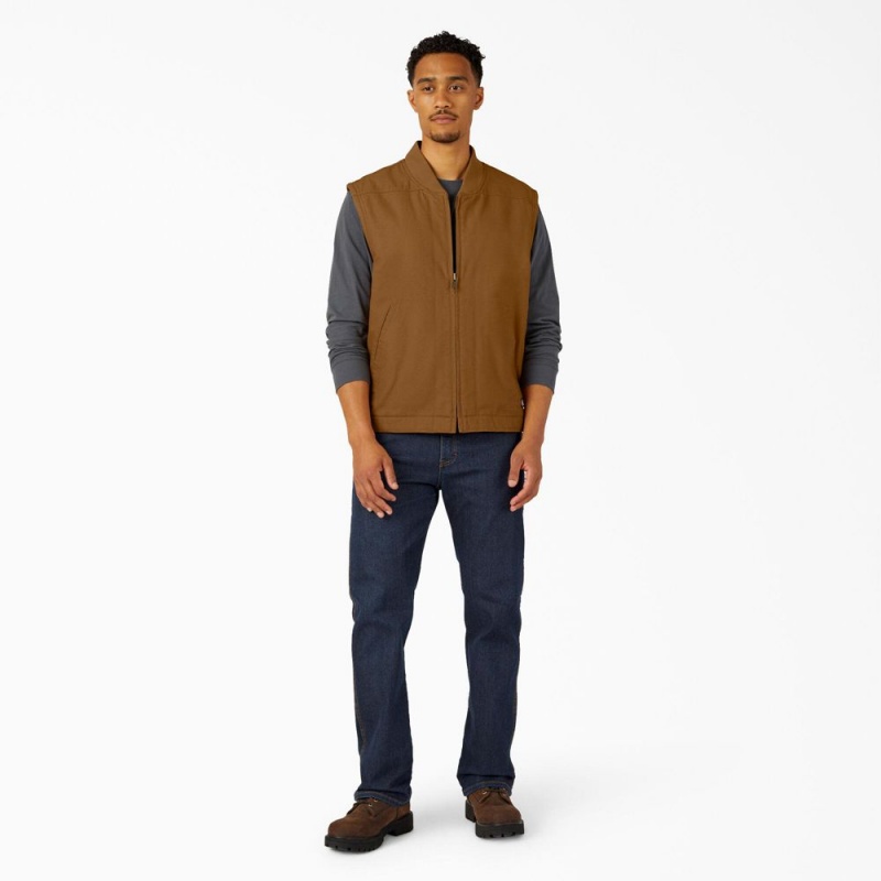 Brown Men's Dickies High Pile Fleece Lined Duck Vest | YFG238694