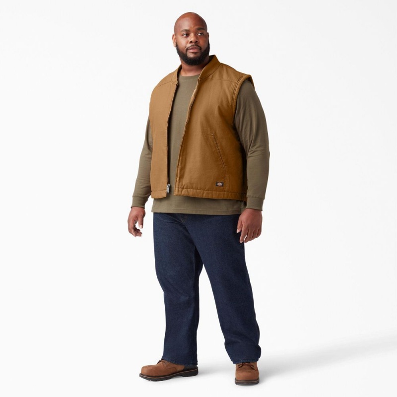 Brown Men's Dickies High Pile Fleece Lined Duck Vest | YFG238694