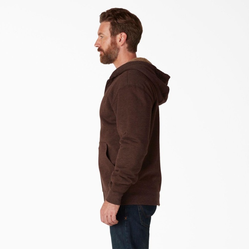 Brown Men's Dickies High Pile Fleece Lined Full Zip Hoodie | GRD278463