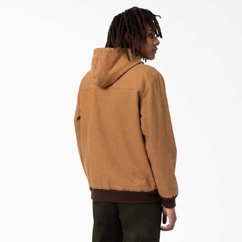 Brown Men's Dickies Hooded Bomber Jacket | IEL729154