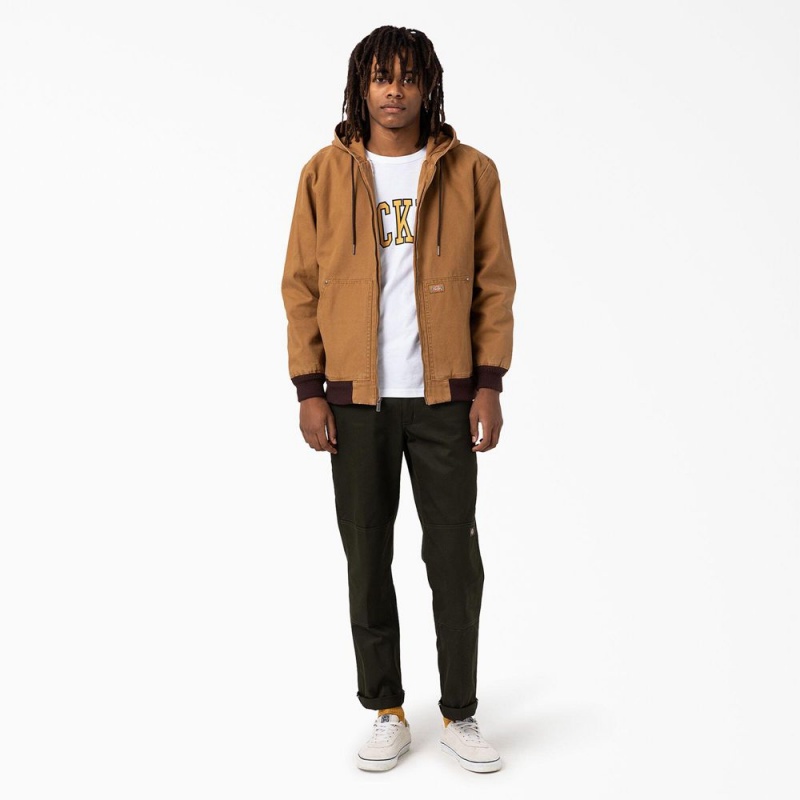 Brown Men's Dickies Hooded Bomber Jacket | IEL729154