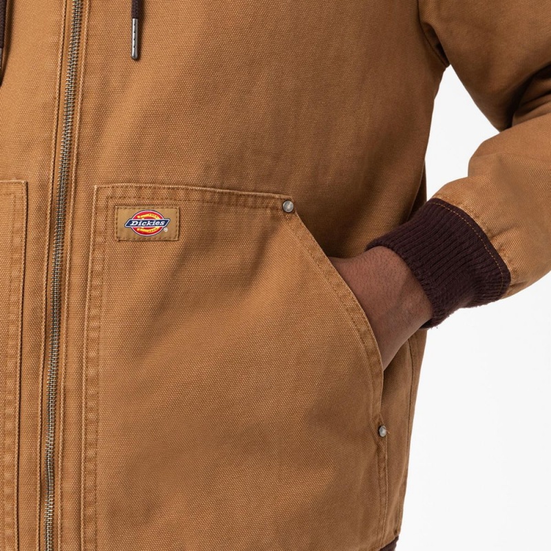 Brown Men's Dickies Hooded Bomber Jacket | IEL729154