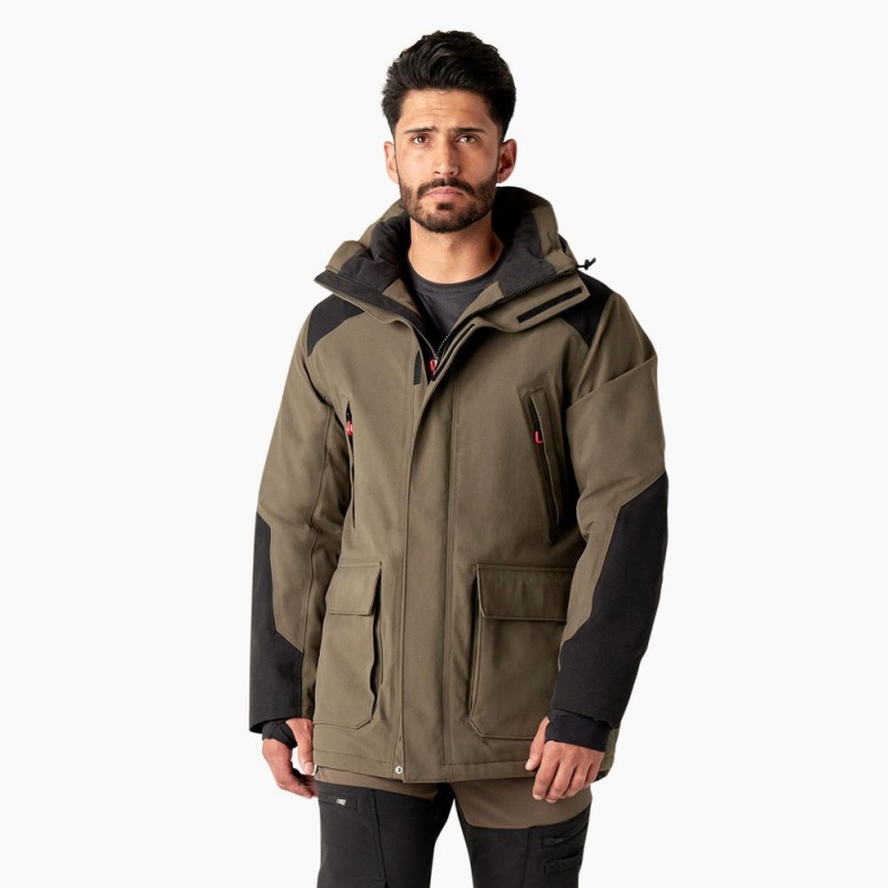 Brown Men\'s Dickies Insulated Parka Jacket | IOE387065