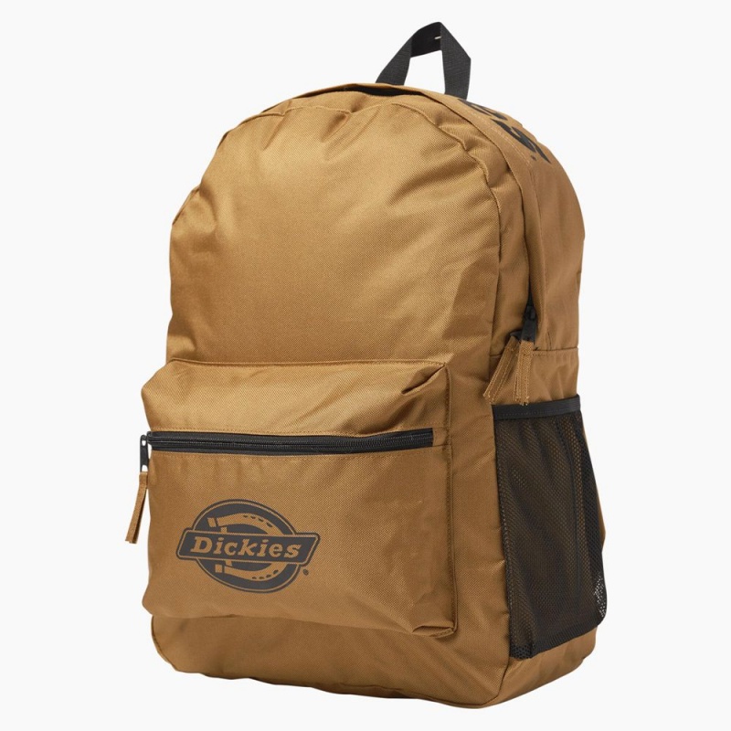 Brown Men's Dickies Logo Backpack | CUG345082