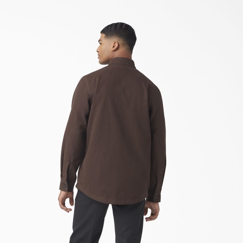 Brown Men's Dickies Long Sleeve Flannel-Lined Duck Shirt | HCA106825