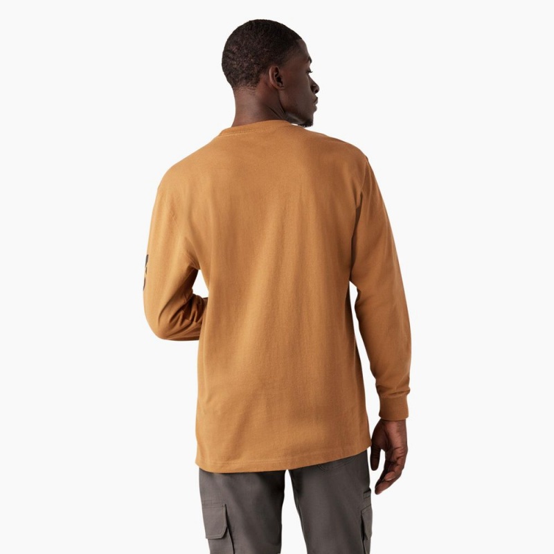 Brown Men's Dickies Long Sleeve Heavyweight Logo T-Shirt | ZEA654798