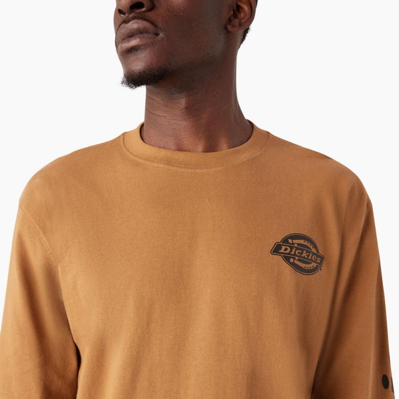 Brown Men's Dickies Long Sleeve Heavyweight Logo T-Shirt | ZEA654798