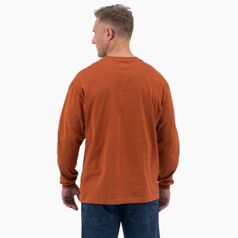 Brown Men's Dickies Long Sleeve Henley T-Shirt | SFA603782