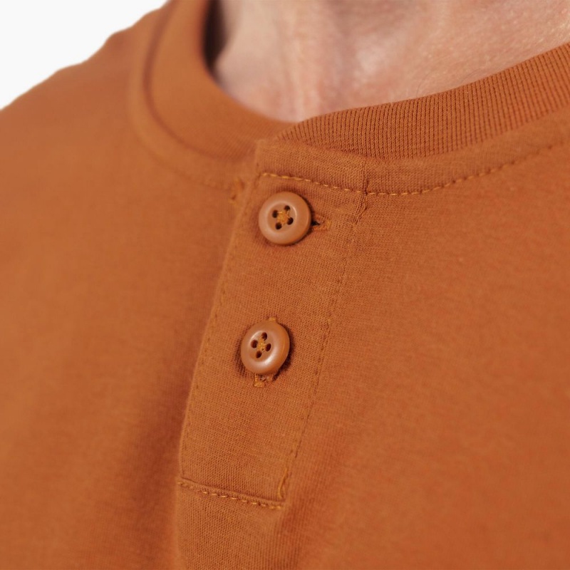 Brown Men's Dickies Long Sleeve Henley T-Shirt | SFA603782