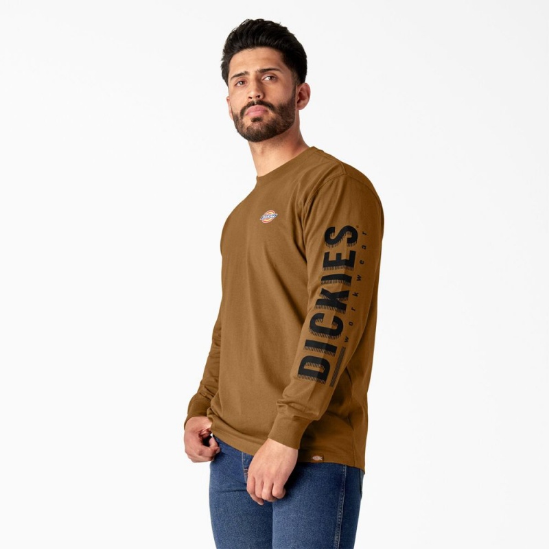 Brown Men's Dickies Long Sleeve Workwear Graphic T-Shirt | QLP096317