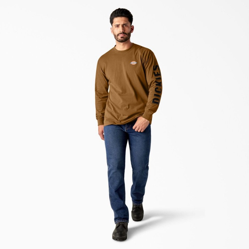 Brown Men's Dickies Long Sleeve Workwear Graphic T-Shirt | QLP096317