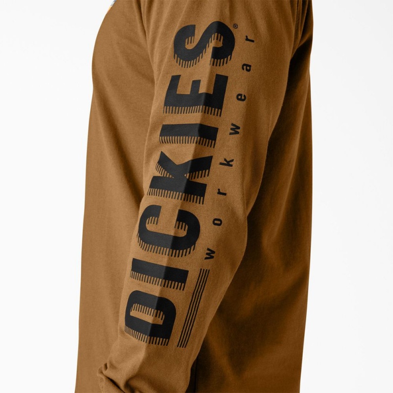 Brown Men's Dickies Long Sleeve Workwear Graphic T-Shirt | QLP096317