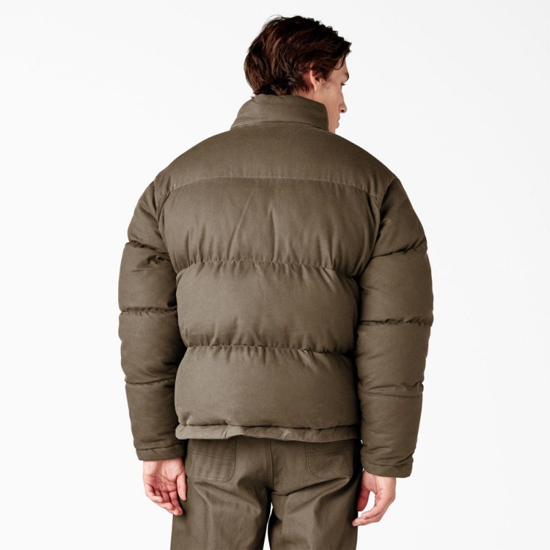 Brown Men's Dickies Lucas Fully Waxed Puffer Jacket | DOE687095