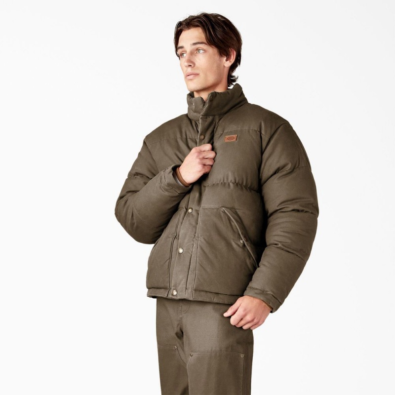 Brown Men's Dickies Lucas Fully Waxed Puffer Jacket | DOE687095