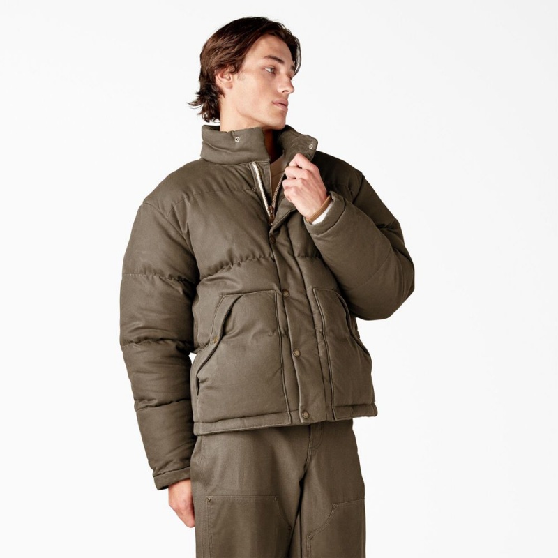 Brown Men's Dickies Lucas Fully Waxed Puffer Jacket | DOE687095