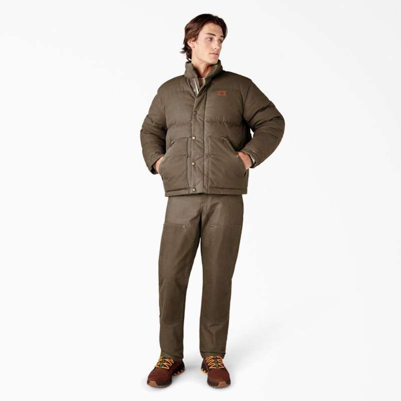 Brown Men's Dickies Lucas Fully Waxed Puffer Jacket | DOE687095