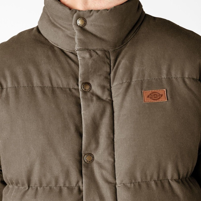 Brown Men's Dickies Lucas Fully Waxed Puffer Jacket | DOE687095