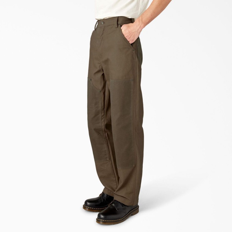 Brown Men's Dickies Lucas Waxed Canvas Double Knee Pants | ZUF045869