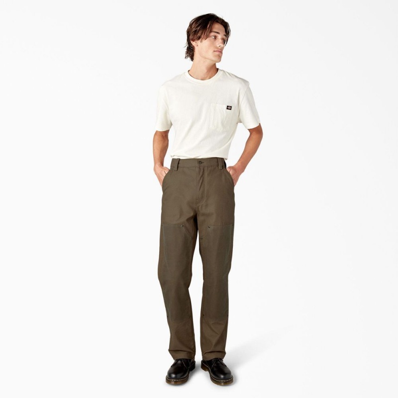 Brown Men's Dickies Lucas Waxed Canvas Double Knee Pants | ZUF045869