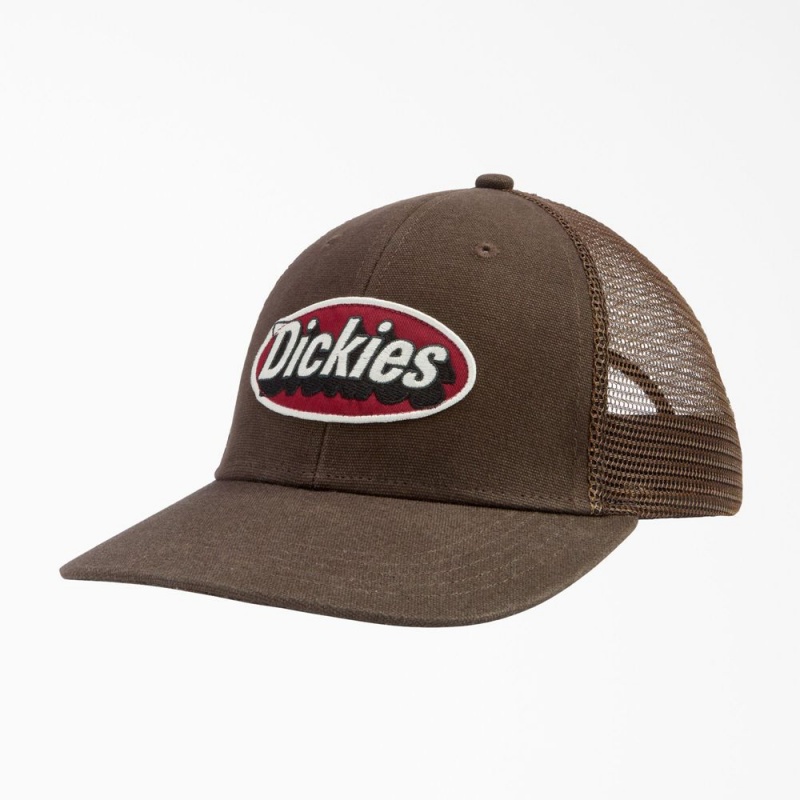 Brown Men\'s Dickies Patch Logo Trucker Cap | SCR326809