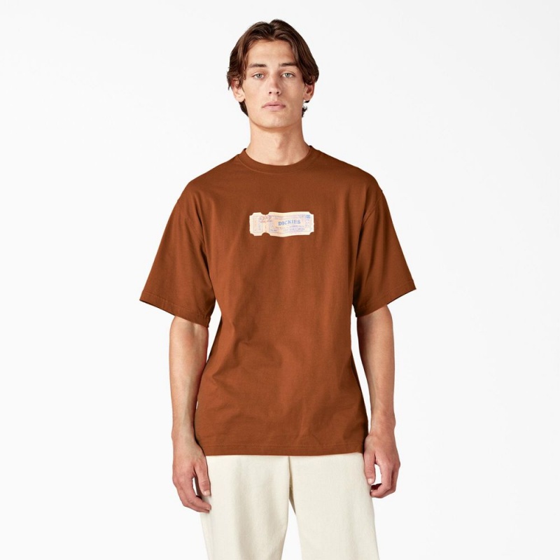 Brown Men\'s Dickies Paxico Graphic T-Shirt | WLD259807