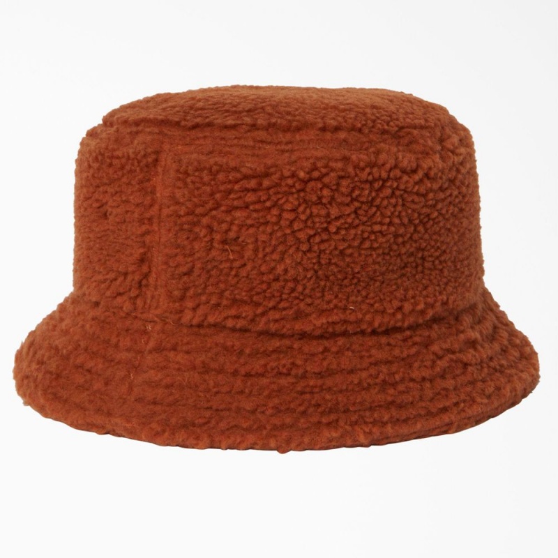 Brown Men's Dickies Red Chute Fleece Bucket Hat | TSV461850