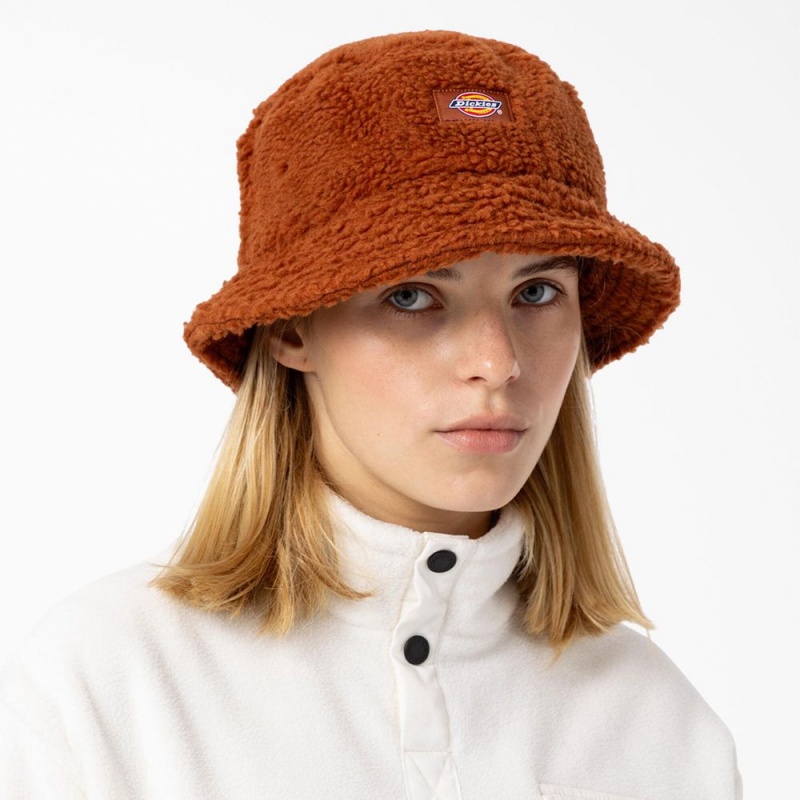 Brown Men's Dickies Red Chute Fleece Bucket Hat | TSV461850