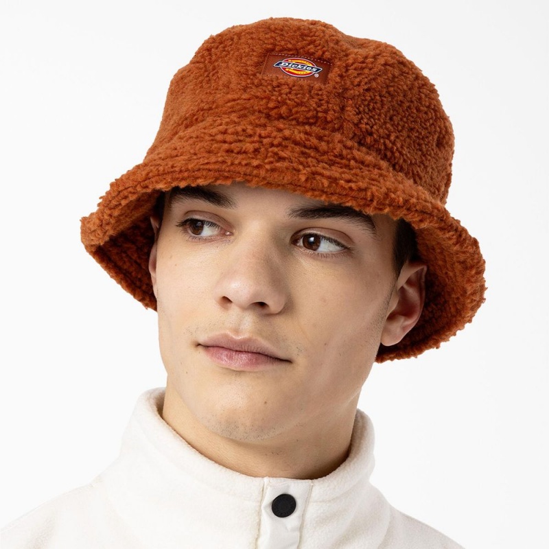 Brown Men's Dickies Red Chute Fleece Bucket Hat | TSV461850